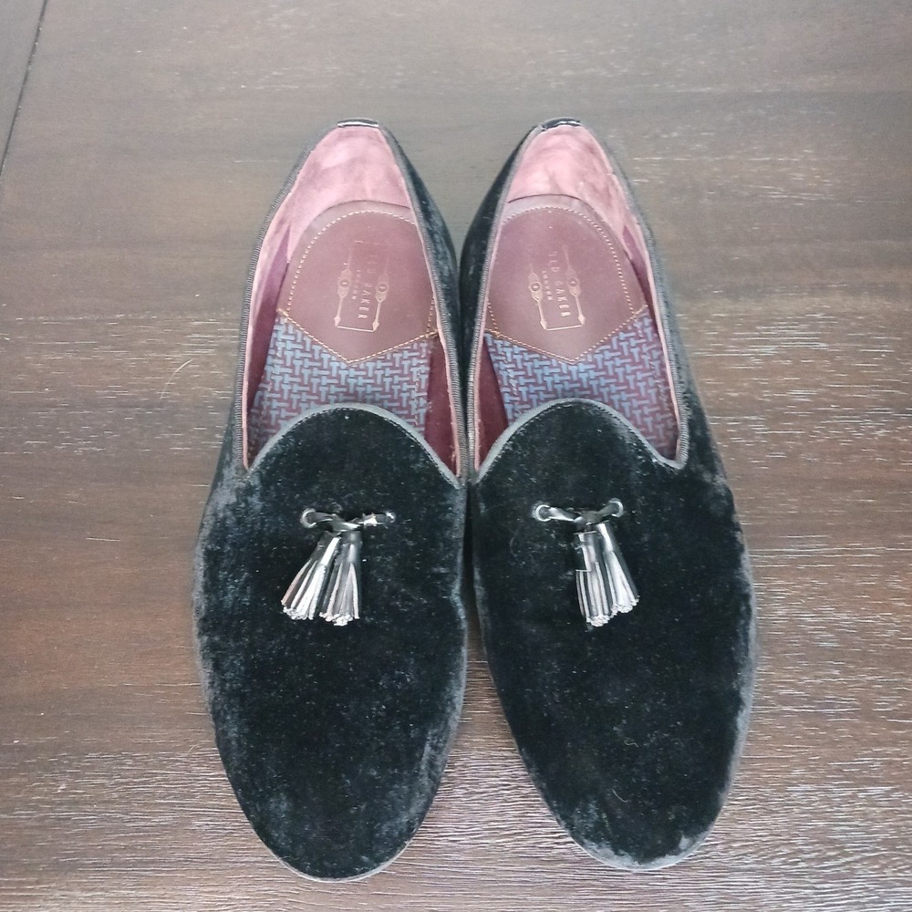 Ted Baker Velvet Tassel Loafers Mens 11 Black Formal Smoking Dress Shoes - Picture 3 of 10